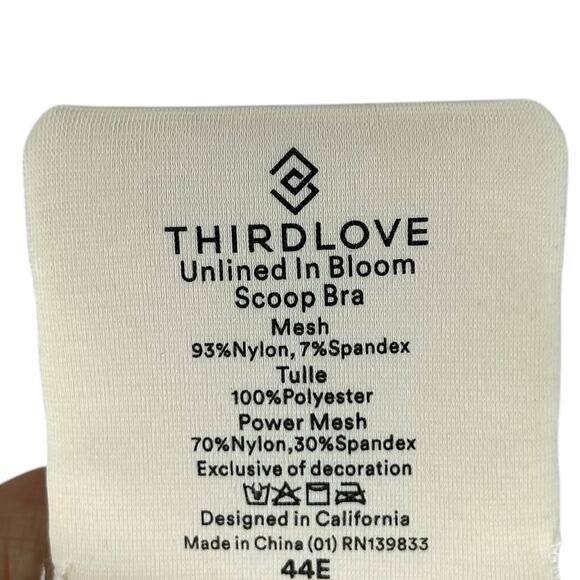 THIRDLOVE Unlined In Bloom Scoop Bra Cream Purple Yellow Women's Size 44E - Picture 6 of 6